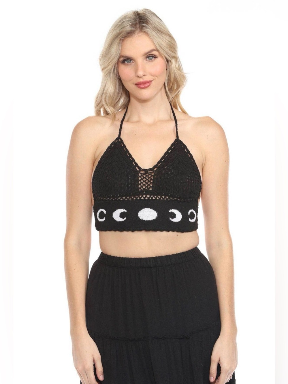 NWOT Blackcraft Cult Moon Phase Crochet Halter Crop Top M/L